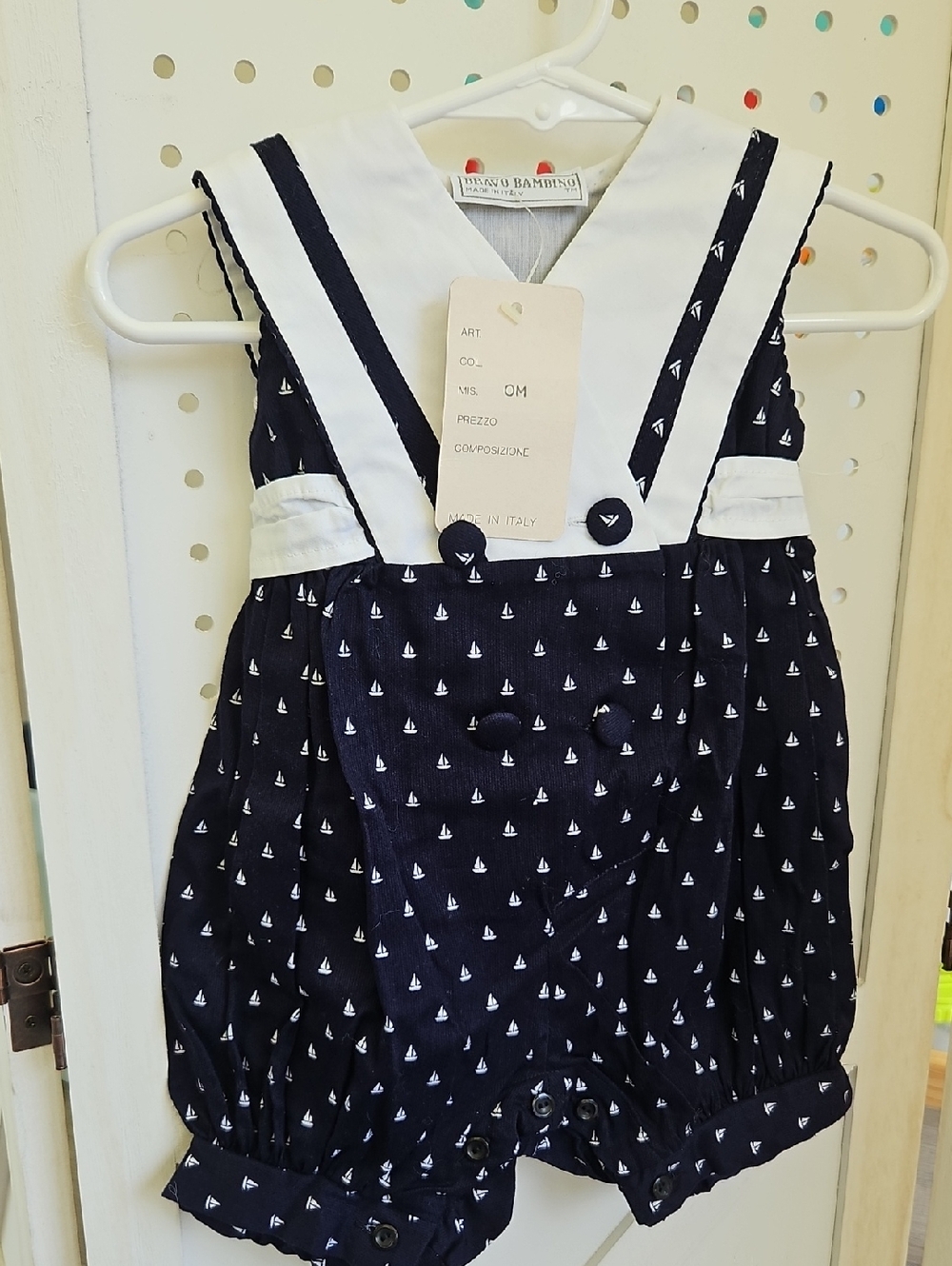 ​NWT Vintage Bravo Bambino Sailor Romper Bubble Made In Italy Navy 0M